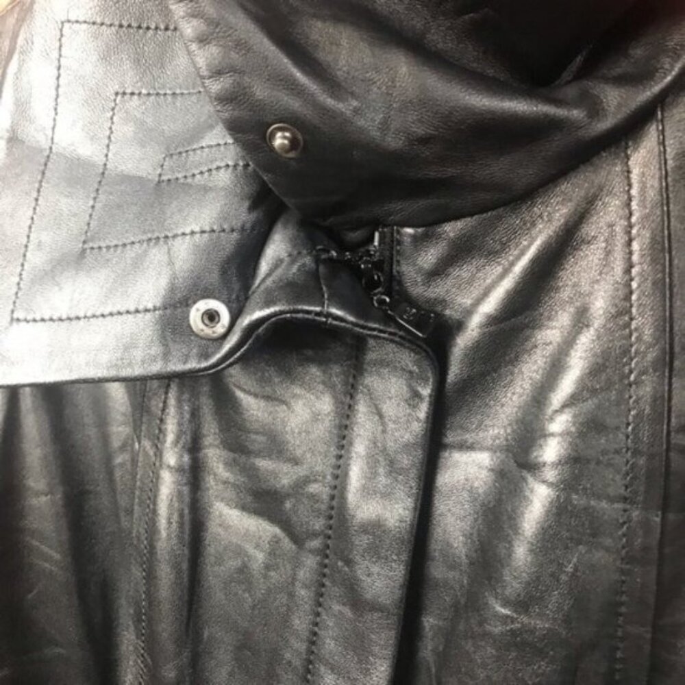 Danier Leather NEW Long Jacket Coat Wool Lined Pockets Zipper Snap Closure Tag L - Picture 12 of 16